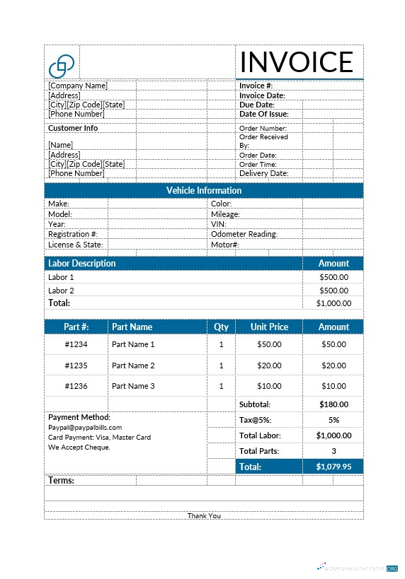 Download Auto Repair Service Invoice Template Photoshop template